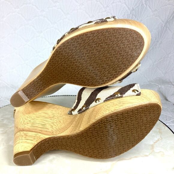 Michael Kors Platform Clogs Women Sz 9 Brown Animal Print 70’s Style Sandals - Picture 12 of 13